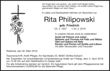 Traueranzeige von Rita Philipowski von Neue Presse Coburg