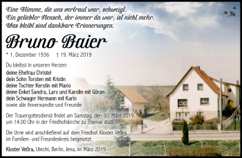 Traueranzeige von Bruno Baier von Südthüringer Presse