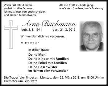 Traueranzeige von Arno Buchmann von Frankenpost