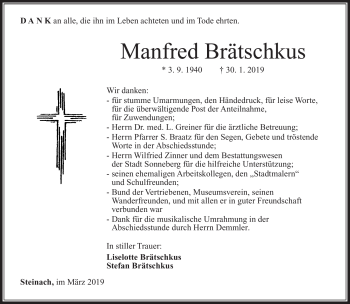 Traueranzeige von Manfred Brätschkus von Südthüringer Presse
