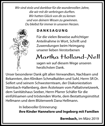 Traueranzeige von Martha Holland-Nell von Südthüringer Presse