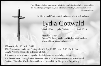 Traueranzeige von Lydia Gottwald von Neue Presse Coburg