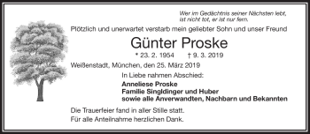 Traueranzeige von Günter Proske von Frankenpost