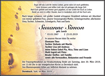 Traueranzeige von Susanne Simon von Südthüringer Presse