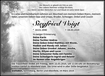 Traueranzeige von Siegfried Voigt von Südthüringer Presse