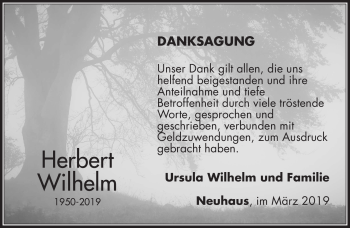 Traueranzeige von Herbert Wilhelm von Südthüringer Presse