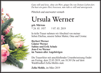 Traueranzeige von Ursula Werner von Südthüringer Presse