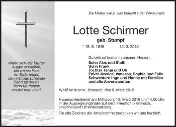 Traueranzeige von Lotte Schirmer von Neue Presse Coburg