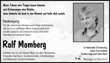 Traueranzeige von Rolf Momberg von Südthüringer Presse