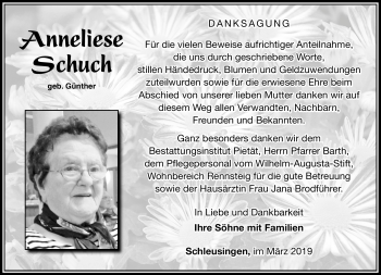 Traueranzeige von Anneliese Schuch von Südthüringer Presse