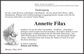 Traueranzeige von Annette Filax von Südthüringer Presse
