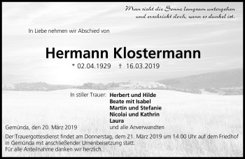 Traueranzeige von Hermann Klostermann von Neue Presse Coburg