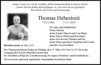 Traueranzeige von Thomas Hebestreit von Neue Presse Coburg