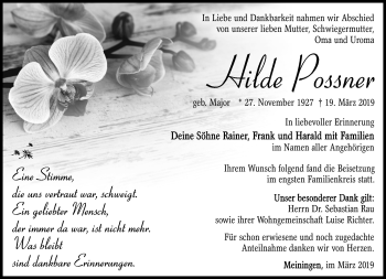 Traueranzeige von Hildegard Possner von Südthüringer Presse