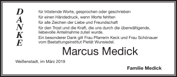 Traueranzeige von Marcus Medick von Frankenpost