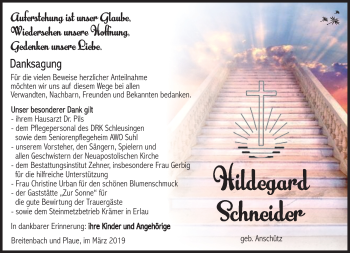 Traueranzeige von Hildegard Schneider von Südthüringer Presse