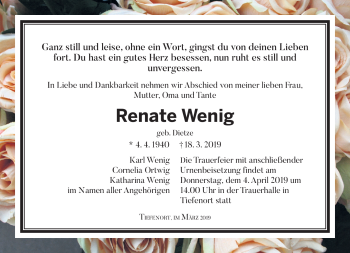 Traueranzeige von Renate Wenig von Südthüringer Presse