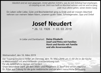 Traueranzeige von Josef Neudert von Neue Presse Coburg