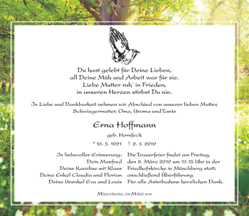 Traueranzeige von Erna Hoffmann von Frankenpost