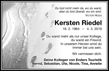 Traueranzeige von Kersten Riedel von Südthüringer Presse