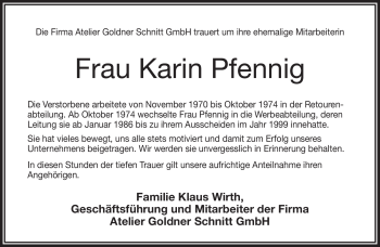 Traueranzeige von Karin Pfennig von Frankenpost