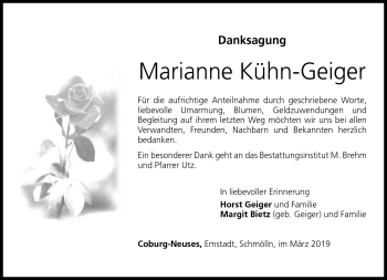 Traueranzeige von Marianne Kühn-Geiger von Neue Presse Coburg