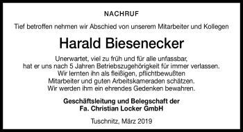 Traueranzeige von Harald Biesenecker von Neue Presse Coburg