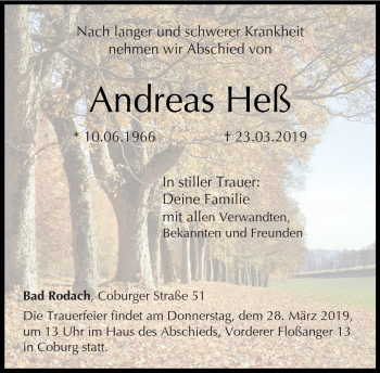 Traueranzeige von Andreas Heß von Neue Presse Coburg