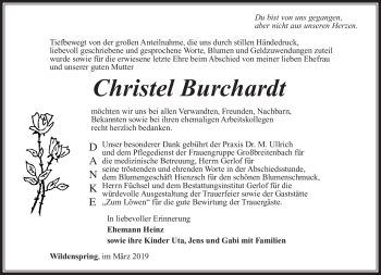 Traueranzeige von Christel Burchardt von Südthüringer Presse