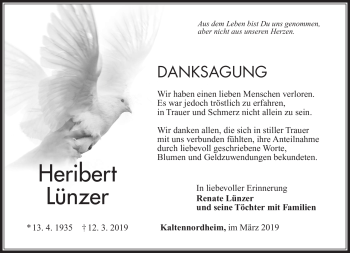 Traueranzeige von Heribert Lünzer von Südthüringer Presse