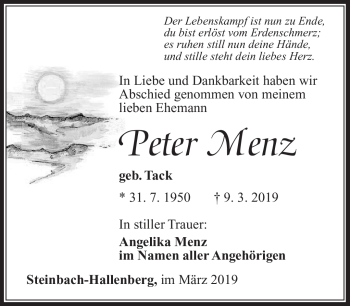 Traueranzeige von Peter Menz von Südthüringer Presse