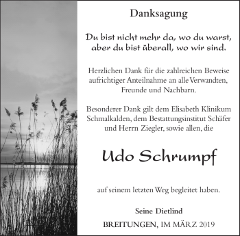 Traueranzeige von Udo Schrumpf von Südthüringer Presse