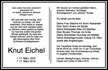 Traueranzeige von Knut Eichel von Südthüringer Presse