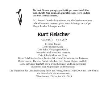 Traueranzeige von Kurt Fleischer von Südthüringer Presse