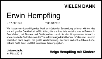 Traueranzeige von Erwin Hempfling von Neue Presse Coburg