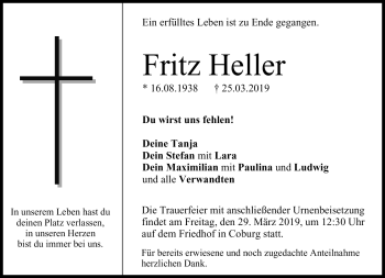 Traueranzeige von Fritz Heller von Neue Presse Coburg