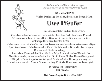 Traueranzeige von Uwe Pfeufer von Südthüringer Presse