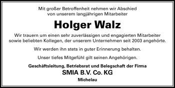 Traueranzeige von Holger Walz von Neue Presse Coburg