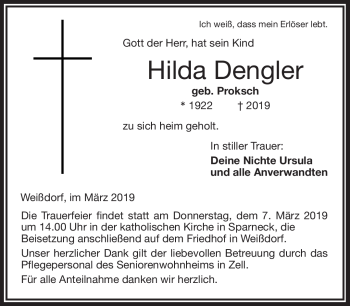 Traueranzeige von Hilda Dengler von Frankenpost