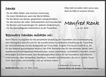 Traueranzeige von Manfred Renk von Neue Presse Coburg