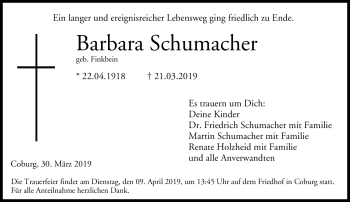 Traueranzeige von Barbara Schumacher von Neue Presse Coburg