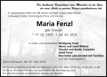 Traueranzeige von Maria Fenzl von Neue Presse Coburg