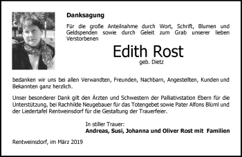Traueranzeige von Edtiht Rost von Neue Presse Coburg