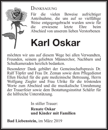 Traueranzeige von Karl Oskar von Südthüringer Presse