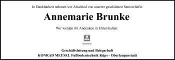 Traueranzeige von Annemarie Brunke von Neue Presse Coburg