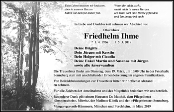 Traueranzeige von Friedhelm Ihme von Südthüringer Presse