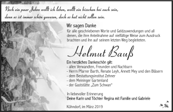 Traueranzeige von Helmut Bauß von Südthüringer Presse