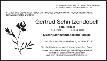 Traueranzeige von Gertrud Schnitzendöbell von Neue Presse Coburg
