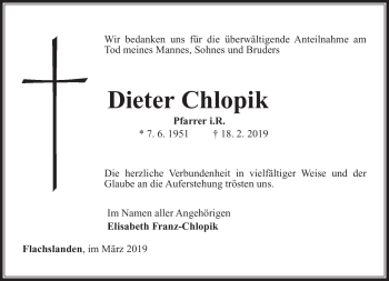 Traueranzeige von Deiter Chlopik von Südthüringer Presse