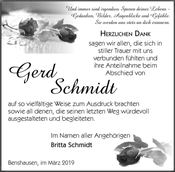 Traueranzeige von Gerd Schmidt von Südthüringer Presse